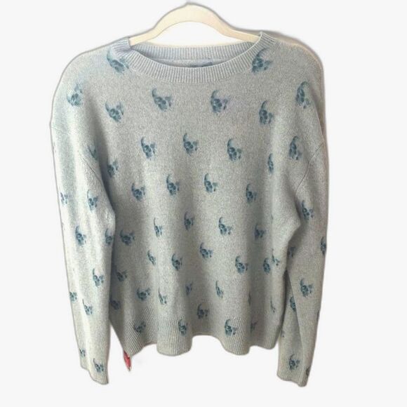 NWT 360 Cashmere Saint Skull Print Crewneck Sweater Women’s Large Whimsigoth - Picture 2 of 8